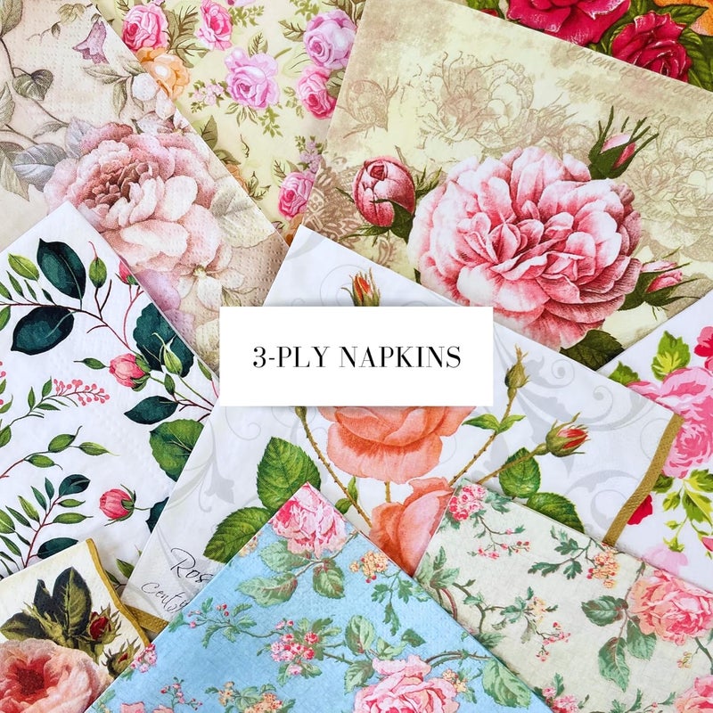 Keep Unique Mystery Pack Decoupage Paper Napkins, 20-ct Assorted Surprise Napkins, Decorative Napkins Floral for Art Craft Junk Journal, Scrapbooking, 20 Different Flower Designs - Image 3